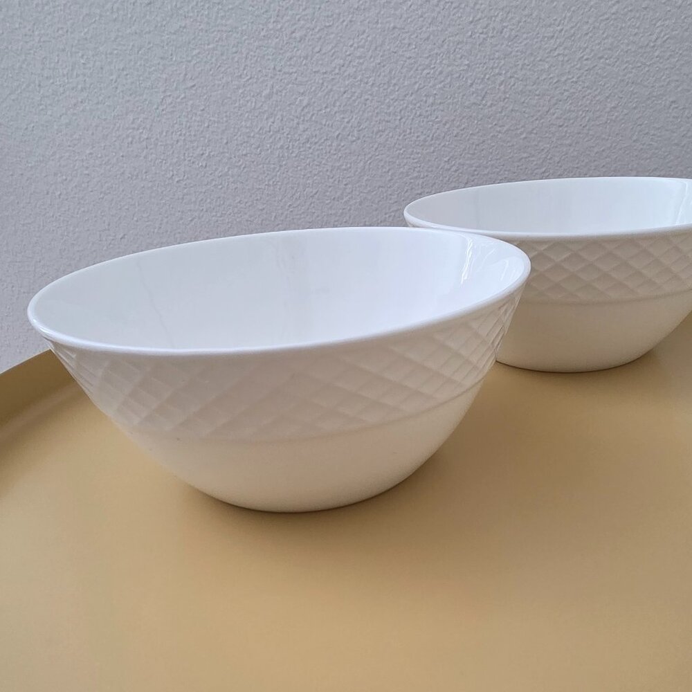 Two Mikasa White TRELLIS Pattern Bone China Cereal Bowls 6 3/8"